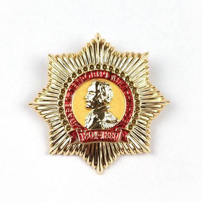 Buy 3D Enamelled Gold Finish Custom Metal Pin Badges With Safety Pin Backing online manufacture