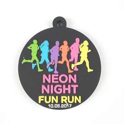 Buy Eco friendly Personalized Medal / Black PVC Rubber Medals 3D Medal for Neon Night Fun Run online manufacture