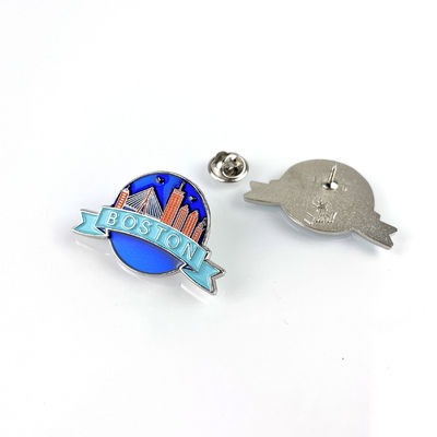 Buy Unique Design Enamel City Promote Pin Badge With Offset Printing And Silver Sandblasting Material online manufacture