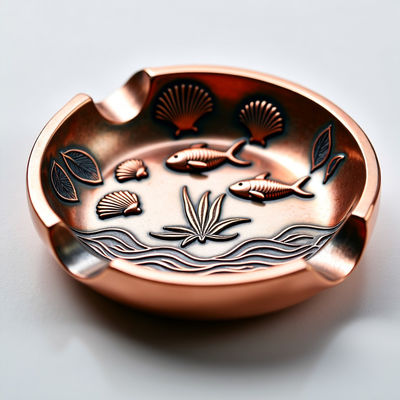 Buy Custom Antique Copper Metallic Ashtray With Oceanic Design Stylish Durable online manufacture