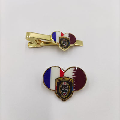 Buy Custom Tournament Security Force Badge – Premium Heart-Shaped Dual Flag Enamel Pin and Tie Clip Set online manufacture