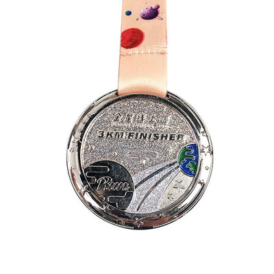 Specialty Soft Enamel Shining Glitter Medal With Ribbon Coated Clear Glossy Finish