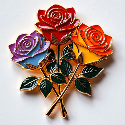 Zinc Alloy Rose Bouquet Fridge Magnet With Metallic Leaves