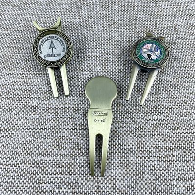 Antique Gold Soft Enamel Golf Divot Tools and Ball Marker with Magnet