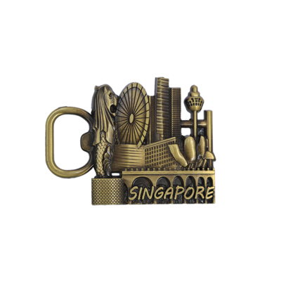 Antique Gold Singapore Signage Bottle Opener Vintage Metal Die-casting Round 2.5