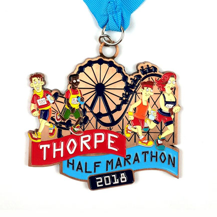 Antique Copper Half Marathon Medal with Color Infilled
