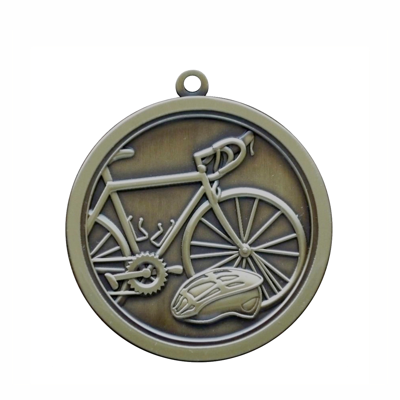 Antik sølv 3D cykelmedalje med personlig rem