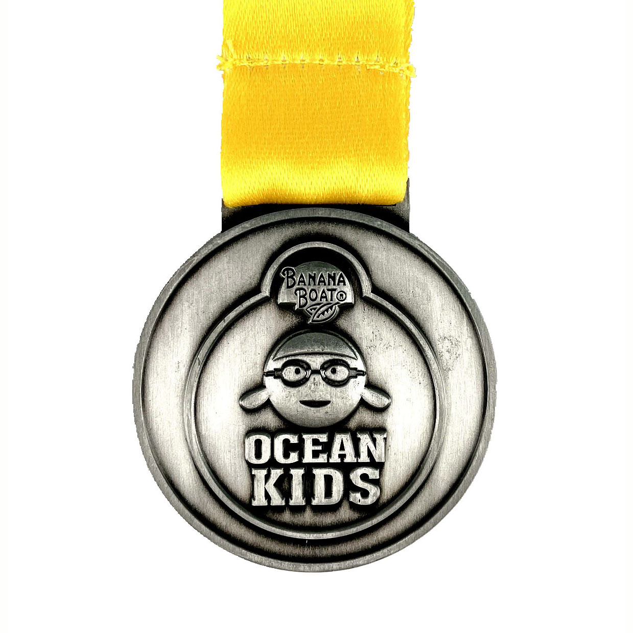 Antique Silver Kids' Swimming Medal with Bespoke Lanyard