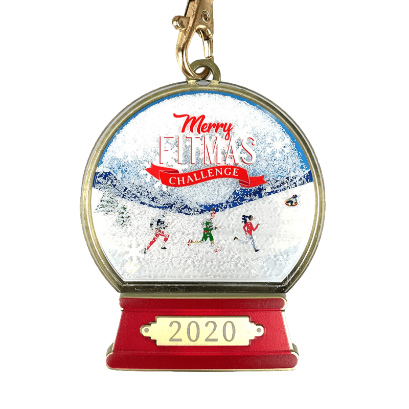 Bespoke Virtual Run Snow Globe Medal with Floating Snowflake