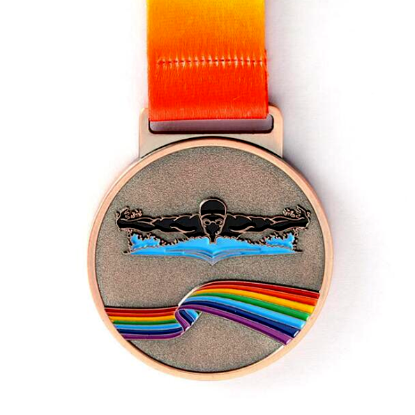 Bronze Swimming Medal with Color Infilled