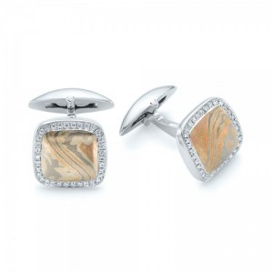 0.00  Center Gem - 
	18k White Gold Cufflinks 68 Diamonds Clarity: VS2 - Color: F-G Joseph Jewelry - front View
