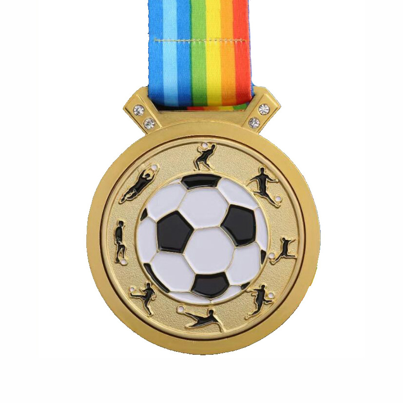 Benotzerdefinéiert Gold Football Medaille mat Free Lanyard