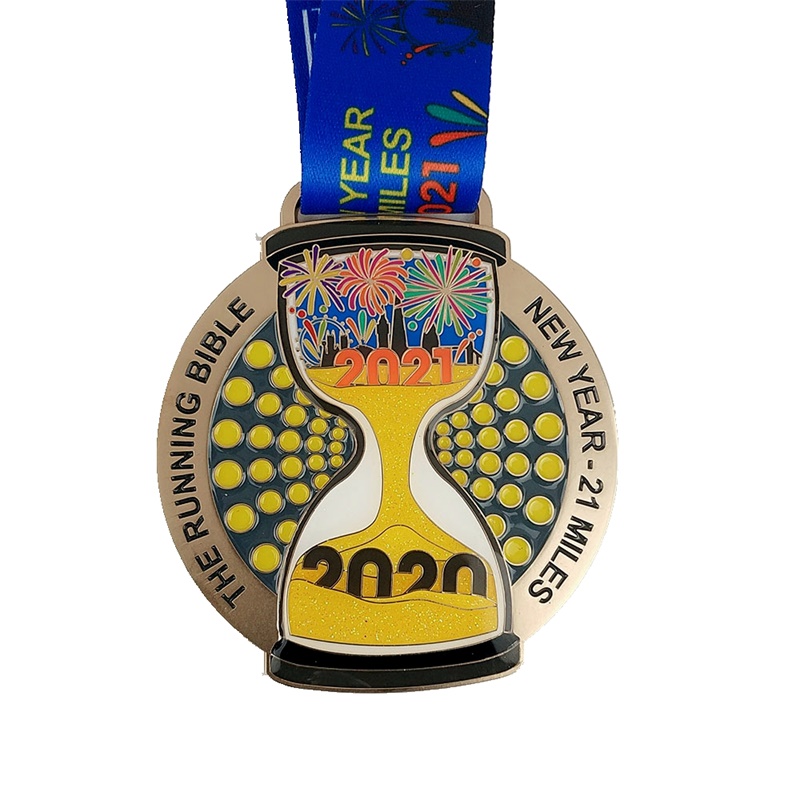 Custom New Year Run Medal with Glitter Sand Glass