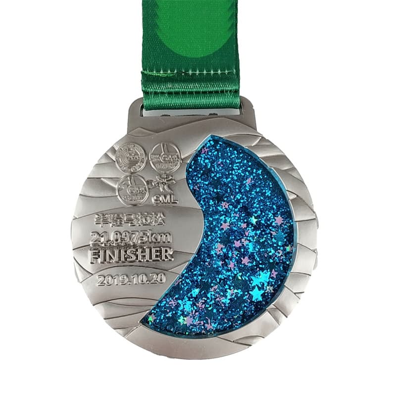 Custom Sparkling Snow Globe Medal for Virtual Half Marathon