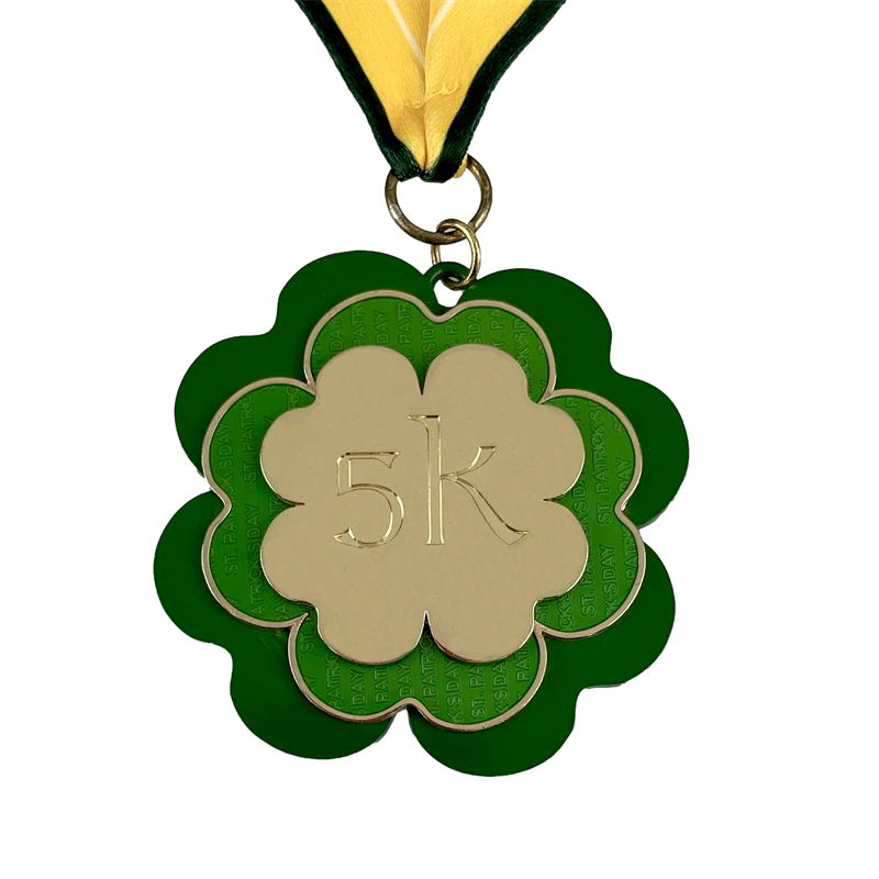 Customized Color Spray Green Clover 5K Medal