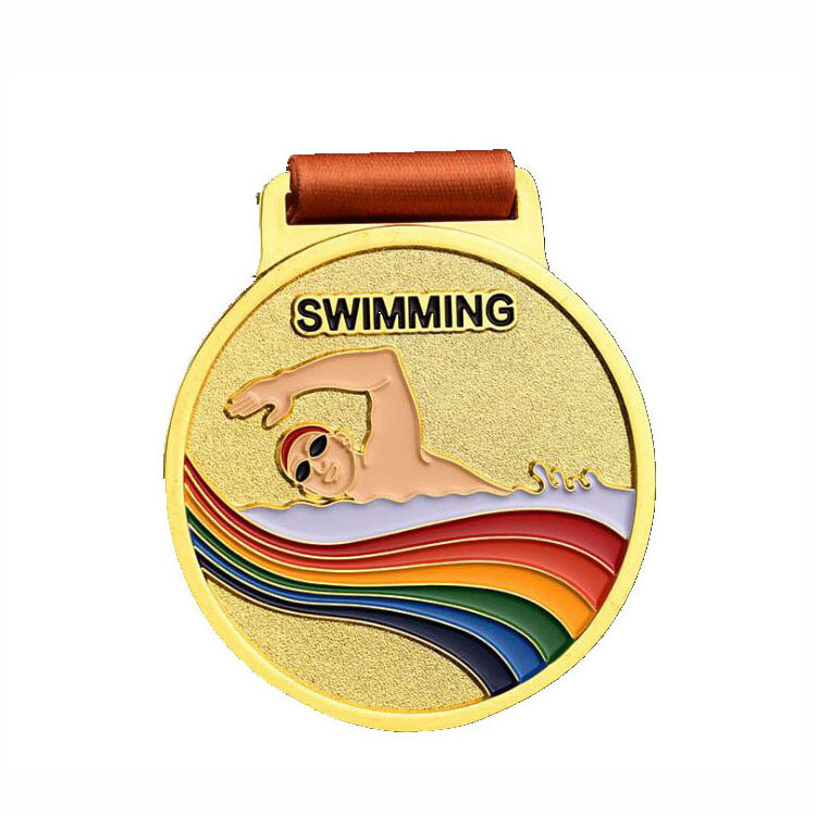 Golden Swimmer Medal with Sandblasting