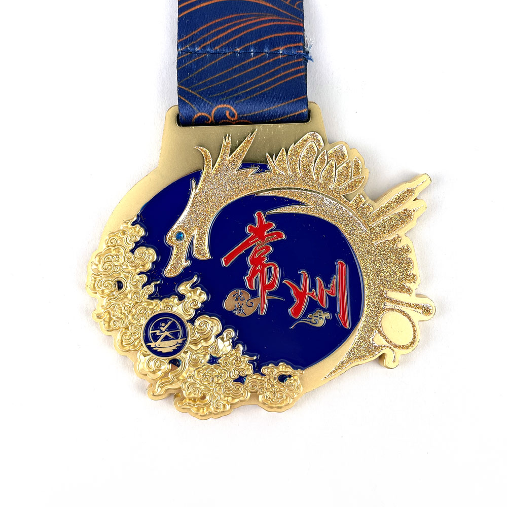 Matte Gold Marathon Medal with Glittering Dragon