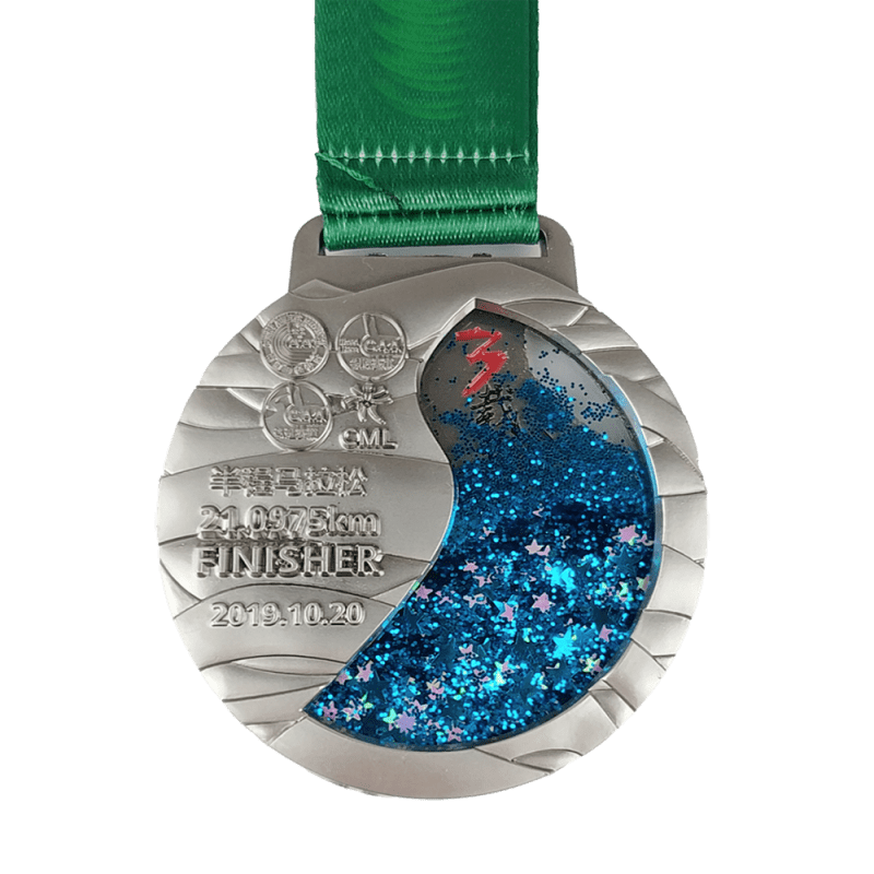 Personalized Bay Marathon Medal with Floating Flakes
