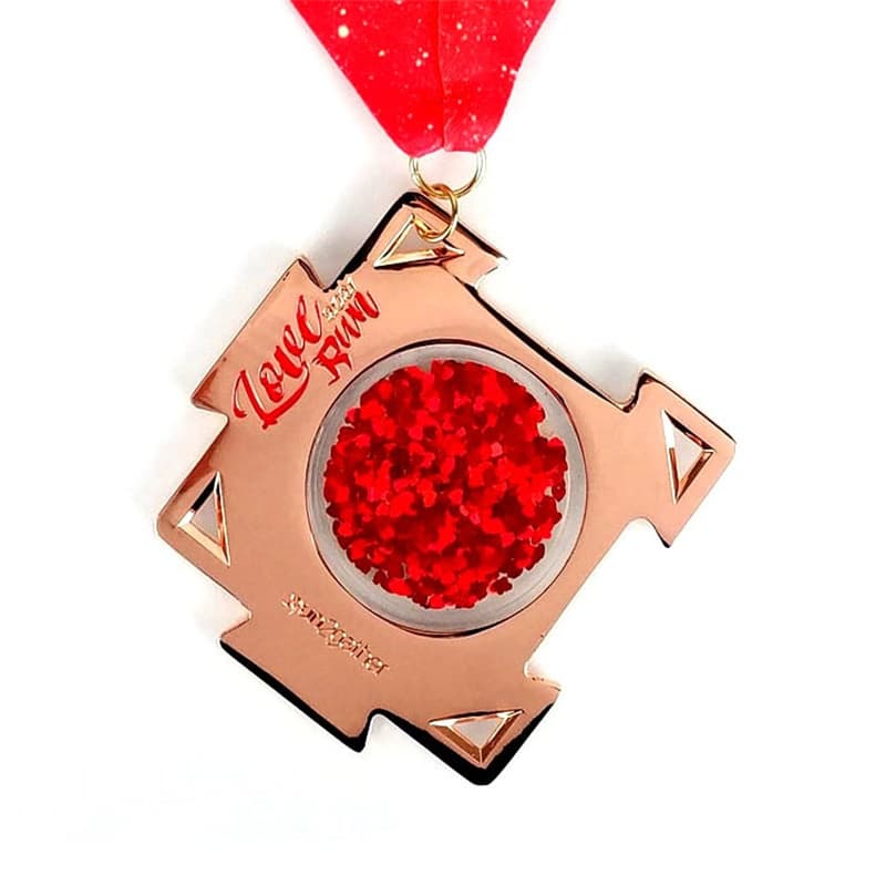 Personalized Love Run Medal with Floating Heart-shaped Flake
