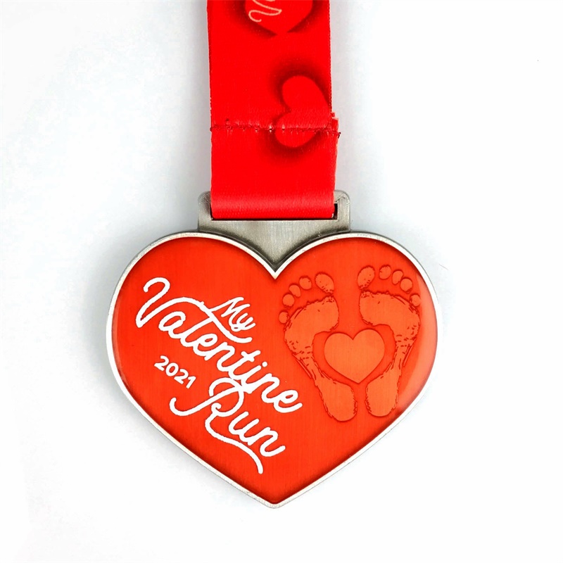 Personalized Transparent Enamel Valentine Run Medal