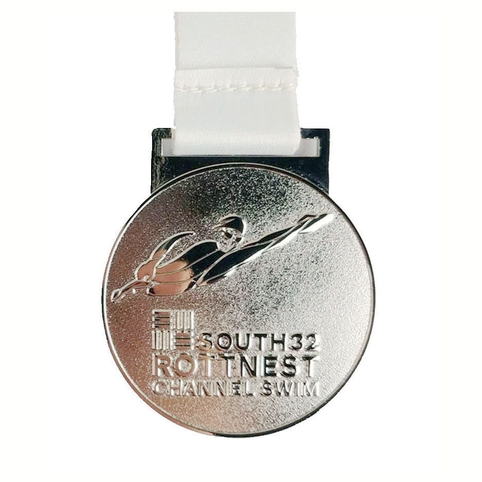 Shiny Silver Swimming Medal with Free Ribbon