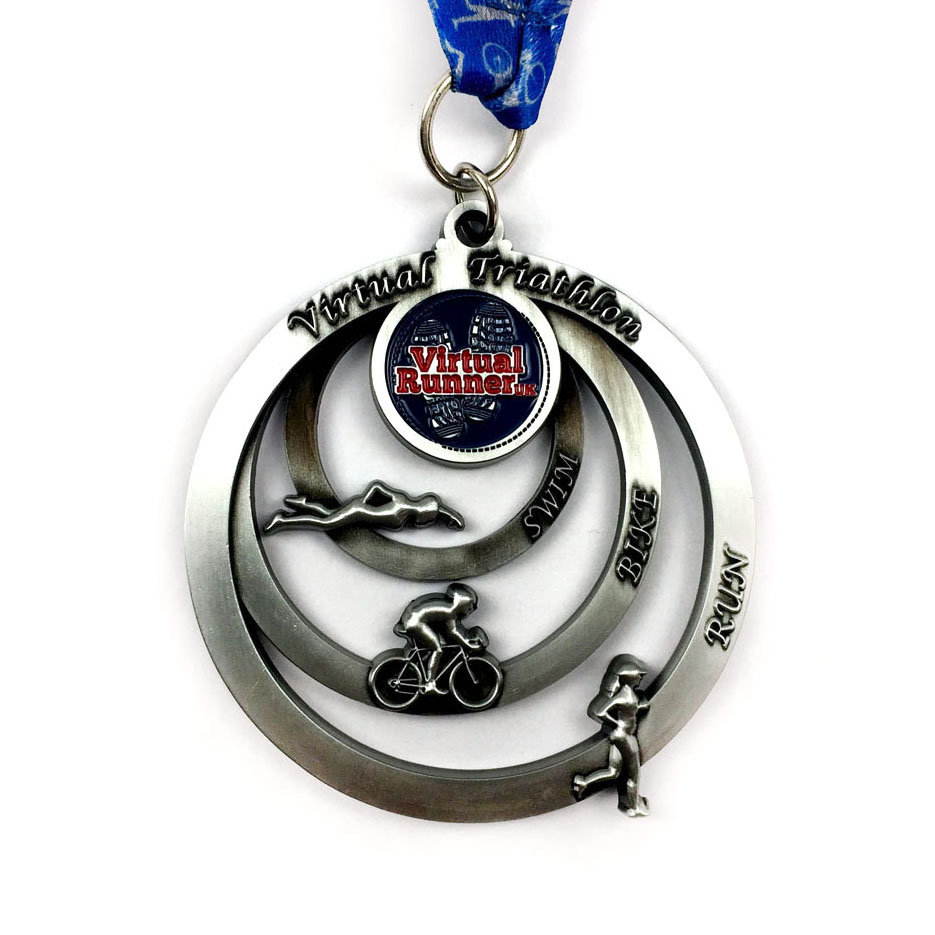 Virtual Triathlon Medal with Cut Out Design